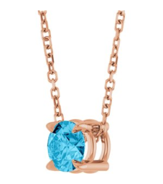 88436 Necklace Set 14K Rose Round Natural Aquamarine 5 Mm 16-18 In Polished Natural Aquamarine Solitaire Slide Necklace