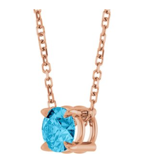 88436 Necklace Set 14K Rose Round Natural Aquamarine 5 Mm 16-18 In Polished Natural Aquamarine Solitaire Slide Necklace