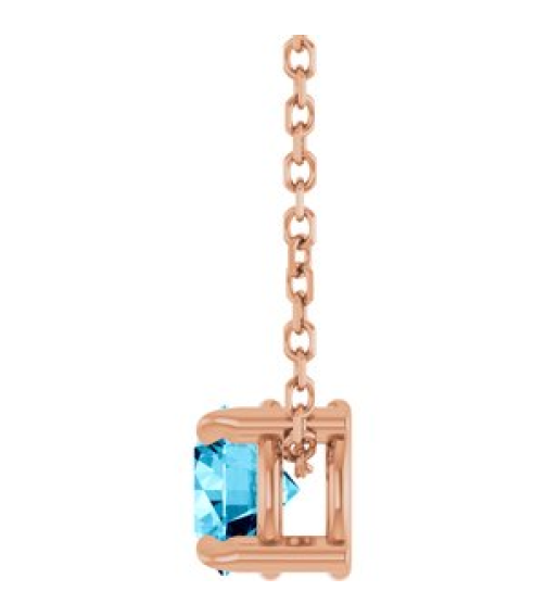 88436 Necklace Set 14K Rose Round Natural Aquamarine 5 Mm 16-18 In Polished Natural Aquamarine Solitaire Slide Necklace