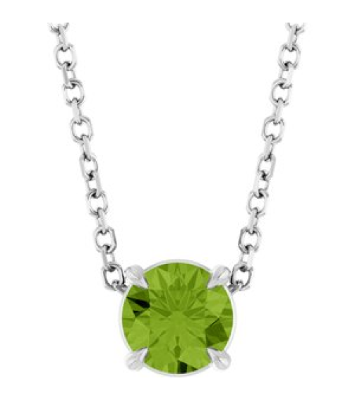 88436 Necklace Set Platinum Round Natural Peridot 5 Mm 16-18 In Polished Natural Peridot Solitaire Slide Necklace