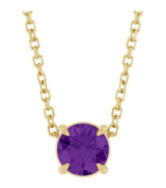 88436 Necklace Set 14K Yellow Round Natural Amethyst 5 Mm 16-18 In Polished Natural Amethyst Solitaire Slide Necklace