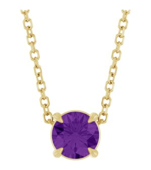88436 Necklace Set 14K Yellow Round Natural Amethyst 5 Mm 16-18 In Polished Natural Amethyst Solitaire Slide Necklace