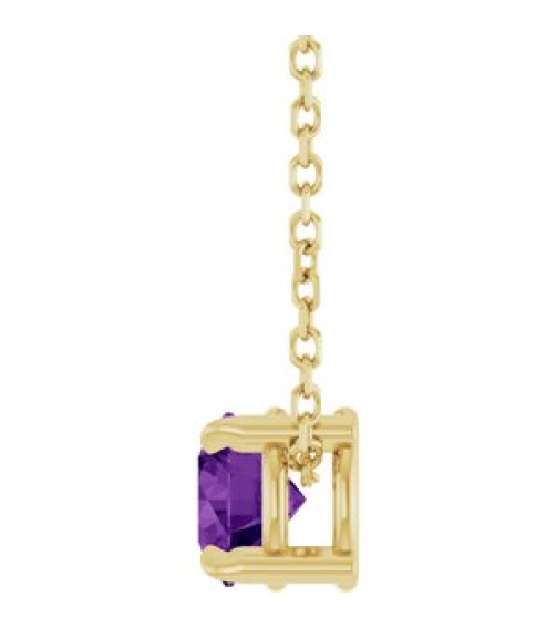 88436 Necklace Set 14K Yellow Round Natural Amethyst 5 Mm 16-18 In Polished Natural Amethyst Solitaire Slide Necklace
