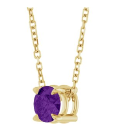 88436 Necklace Set 14K Yellow Round Natural Amethyst 5 Mm 16-18 In Polished Natural Amethyst Solitaire Slide Necklace