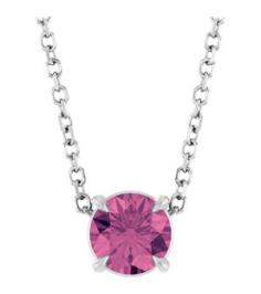 88436 Necklace Set Sterling Silver Round Natural Pink Tourmaline 5 Mm 16-18 In Polished Natural Pink Tourmaline Solitaire Slide Necklace