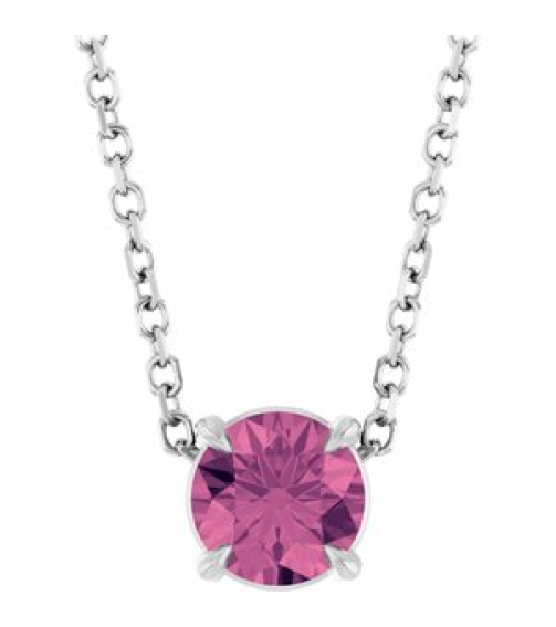 88436 Necklace Set Sterling Silver Round Natural Pink Tourmaline 5 Mm 16-18 In Polished Natural Pink Tourmaline Solitaire Slide Necklace