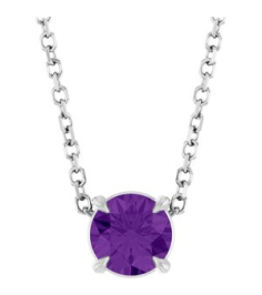 88436 Necklace Set Sterling Silver Round Natural Amethyst 5 Mm 16-18 In Polished Natural Amethyst Solitaire Slide Necklace