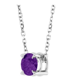88436 Necklace Set Sterling Silver Round Natural Amethyst 5 Mm 16-18 In Polished Natural Amethyst Solitaire Slide Necklace