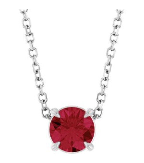 88436 Necklace Set 14K White Round Natural Ruby 5 Mm 16-18 In Polished Natural Ruby Solitaire Slide Necklace