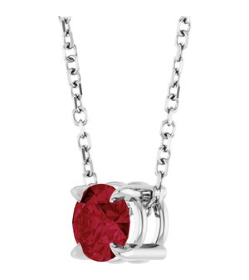 88436 Necklace Set 14K White Round Natural Ruby 5 Mm 16-18 In Polished Natural Ruby Solitaire Slide Necklace