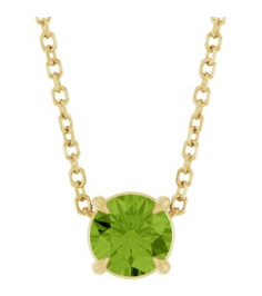 88436 Necklace Set 14K Yellow Round Natural Peridot 5 Mm 16-18 In Polished Natural Peridot Solitaire Slide Necklace