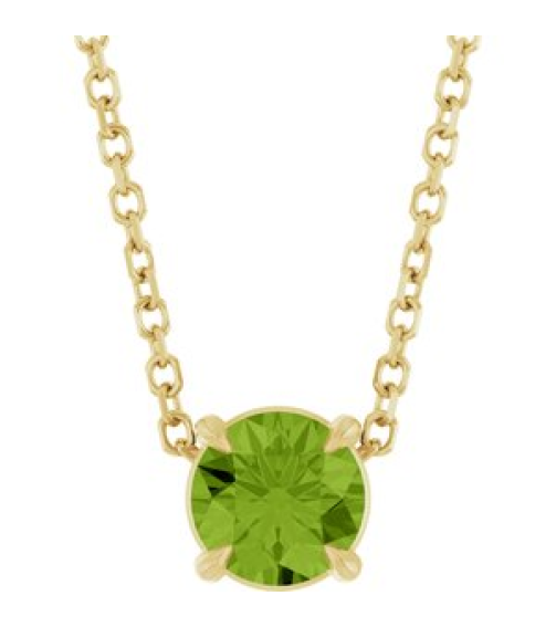 88436 Necklace Set 14K Yellow Round Natural Peridot 5 Mm 16-18 In Polished Natural Peridot Solitaire Slide Necklace