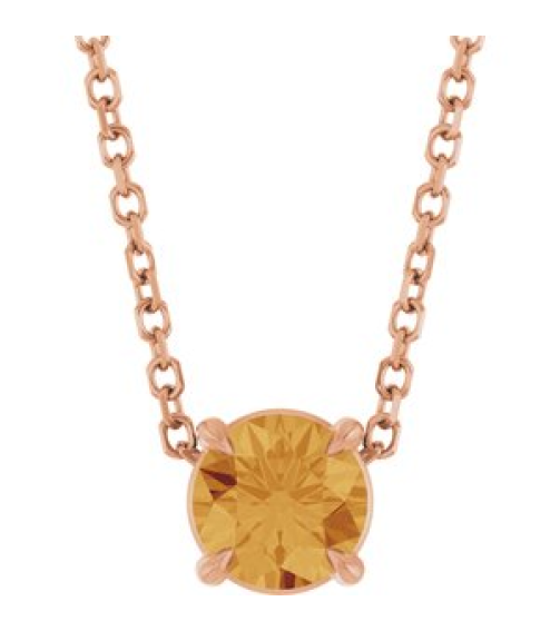 88436 Necklace Set 14K Rose Round Natural Citrine 5 Mm 16-18 In Polished Natural Citrine Solitaire Slide Necklace
