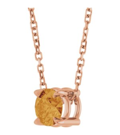88436 Necklace Set 14K Rose Round Natural Citrine 5 Mm 16-18 In Polished Natural Citrine Solitaire Slide Necklace