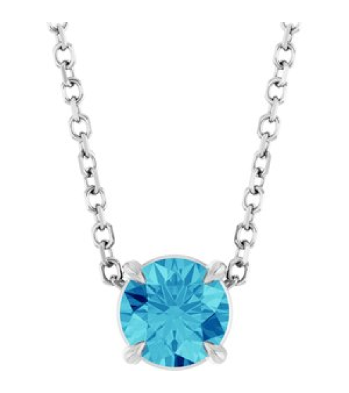 88436 Necklace Set Sterling Silver Round Natural Blue Zircon 5 Mm 16-18 In Polished Natural Blue Zircon Solitaire Slide Necklace