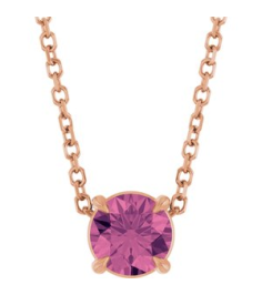 88436 Necklace Set 14K Rose Round Natural Pink Tourmaline 5 Mm 16-18 In Polished Natural Pink Tourmaline Solitaire Slide Necklace