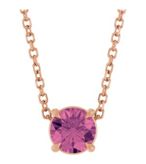 88436 Necklace Set 14K Rose Round Natural Pink Tourmaline 5 Mm 16-18 In Polished Natural Pink Tourmaline Solitaire Slide Necklace