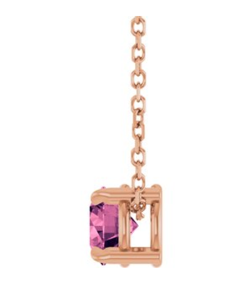 88436 Necklace Set 14K Rose Round Natural Pink Tourmaline 5 Mm 16-18 In Polished Natural Pink Tourmaline Solitaire Slide Necklace