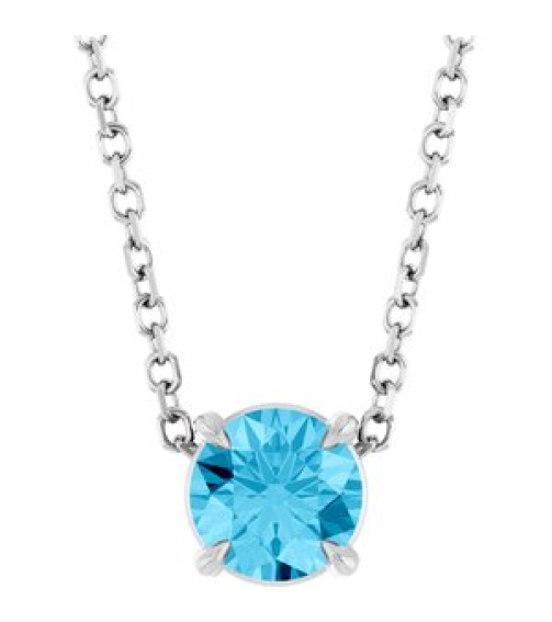 88436 Necklace Set Sterling Silver Round Natural Aquamarine 5 Mm 16-18 In Polished Natural Aquamarine Solitaire Slide Necklace
