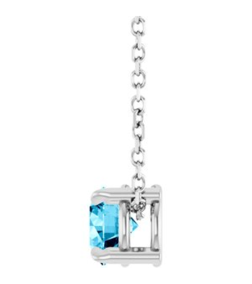 88436 Necklace Set Sterling Silver Round Natural Aquamarine 5 Mm 16-18 In Polished Natural Aquamarine Solitaire Slide Necklace