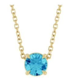 88436 Necklace Set 14K Yellow Round Natural Blue Zircon 5 Mm 16-18 In Polished Natural Blue Zircon Solitaire Slide Necklace