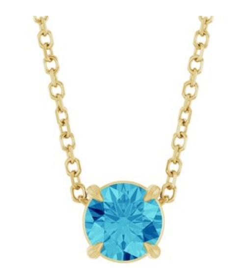 88436 Necklace Set 14K Yellow Round Natural Blue Zircon 5 Mm 16-18 In Polished Natural Blue Zircon Solitaire Slide Necklace