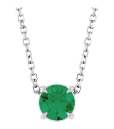 88436 Necklace Set Sterling Silver Round Natural Emerald 5 Mm 16-18 In Polished Natural Emerald Solitaire Slide Necklace