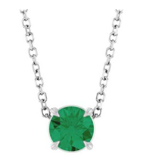 88436 Necklace Set Sterling Silver Round Natural Emerald 5 Mm 16-18 In Polished Natural Emerald Solitaire Slide Necklace