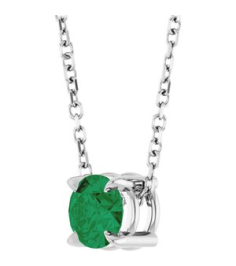 88436 Necklace Set Sterling Silver Round Natural Emerald 5 Mm 16-18 In Polished Natural Emerald Solitaire Slide Necklace