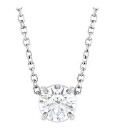 88436 Necklace Set Sterling Silver Round Natural White Sapphire 5 Mm 16-18 In Polished Natural White Sapphire Solitaire Slide Necklace