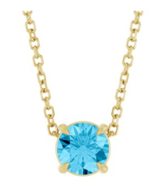 88436 Necklace Set 14K Yellow Round Natural Aquamarine 5 Mm 16-18 In Polished Natural Aquamarine Solitaire Slide Necklace