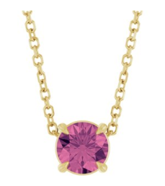 88436 Necklace Set 14K Yellow Round Natural Pink Tourmaline 5 Mm 16-18 In Polished Natural Pink Tourmaline Solitaire Slide Necklace
