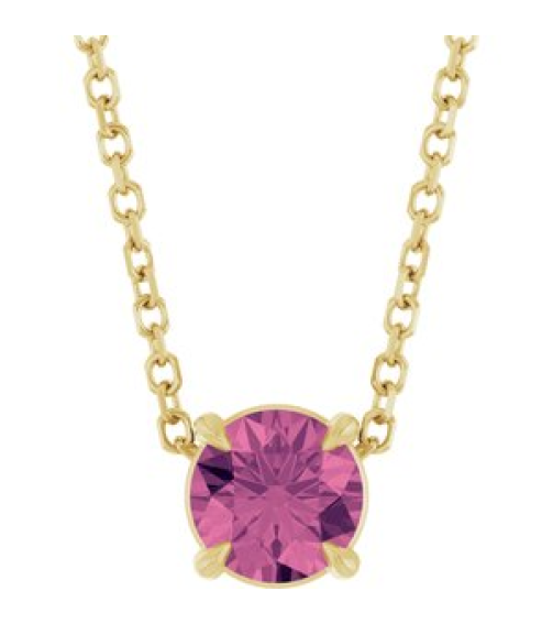 88436 Necklace Set 14K Yellow Round Natural Pink Tourmaline 5 Mm 16-18 In Polished Natural Pink Tourmaline Solitaire Slide Necklace