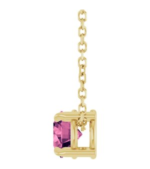 88436 Necklace Set 14K Yellow Round Natural Pink Tourmaline 5 Mm 16-18 In Polished Natural Pink Tourmaline Solitaire Slide Necklace