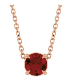 88436 Necklace Set 14K Rose Round Natural Mozambique Garnet 5 Mm 16-18 In Polished Natural Mozambique Garnet Solitaire Slide Necklace