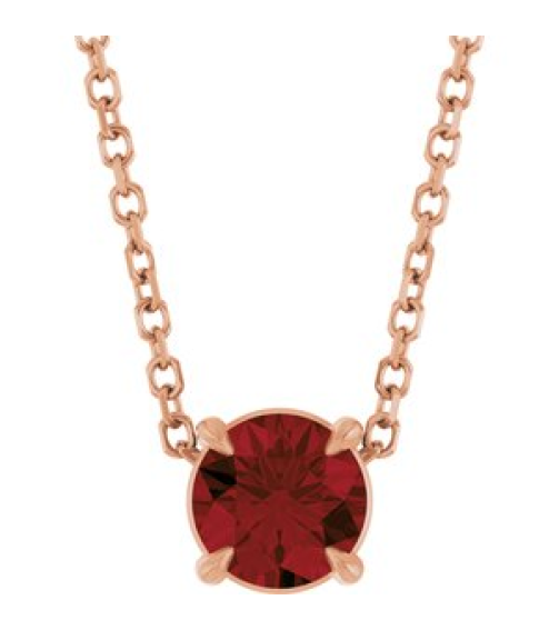 88436 Necklace Set 14K Rose Round Natural Mozambique Garnet 5 Mm 16-18 In Polished Natural Mozambique Garnet Solitaire Slide Necklace