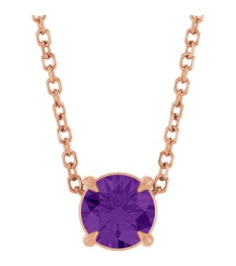88436 Necklace Set 14K Rose Round Natural Amethyst 5 Mm 16-18 In Polished Natural Amethyst Solitaire Slide Necklace