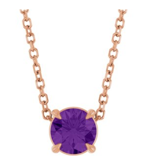 88436 Necklace Set 14K Rose Round Natural Amethyst 5 Mm 16-18 In Polished Natural Amethyst Solitaire Slide Necklace
