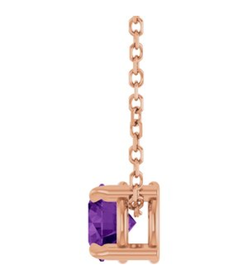 88436 Necklace Set 14K Rose Round Natural Amethyst 5 Mm 16-18 In Polished Natural Amethyst Solitaire Slide Necklace