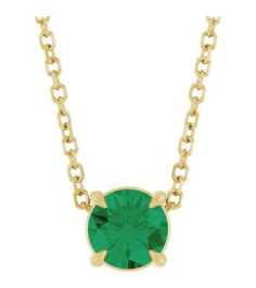 88436 Necklace Set 14K Yellow Round Natural Emerald 5 Mm 16-18 In Polished Natural Emerald Solitaire Slide Necklace
