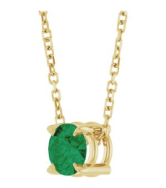 88436 Necklace Set 14K Yellow Round Natural Emerald 5 Mm 16-18 In Polished Natural Emerald Solitaire Slide Necklace