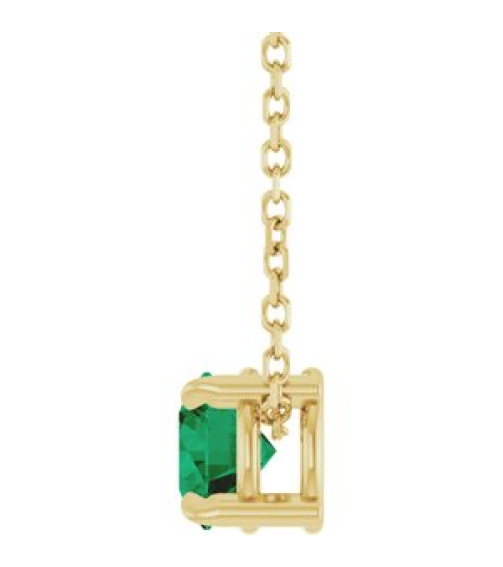 88436 Necklace Set 14K Yellow Round Natural Emerald 5 Mm 16-18 In Polished Natural Emerald Solitaire Slide Necklace