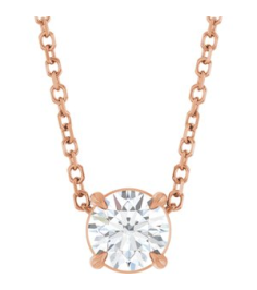 88436 Necklace Set 14K Rose Round Natural White Sapphire 5 Mm 16-18 In Polished Natural White Sapphire Solitaire Slide Necklace