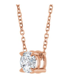88436 Necklace Set 14K Rose Round Natural White Sapphire 5 Mm 16-18 In Polished Natural White Sapphire Solitaire Slide Necklace