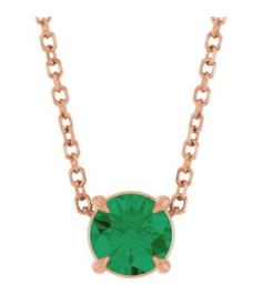 88436 Necklace Set 14K Rose Round Lab-Grown Emerald 5 Mm 16-18 In Polished Lab-Grown Emerald Solitaire Slide Necklace