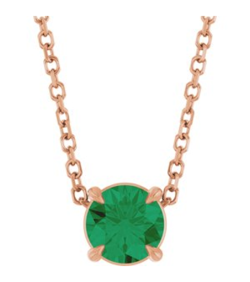 88436 Necklace Set 14K Rose Round Lab-Grown Emerald 5 Mm 16-18 In Polished Lab-Grown Emerald Solitaire Slide Necklace