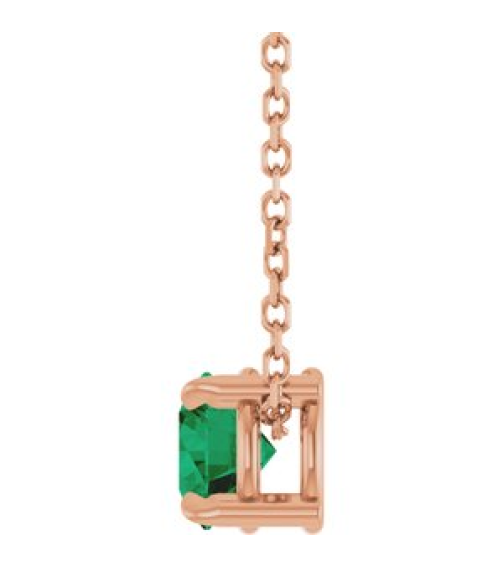88436 Necklace Set 14K Rose Round Lab-Grown Emerald 5 Mm 16-18 In Polished Lab-Grown Emerald Solitaire Slide Necklace