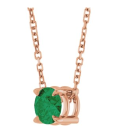 88436 Necklace Set 14K Rose Round Lab-Grown Emerald 5 Mm 16-18 In Polished Lab-Grown Emerald Solitaire Slide Necklace