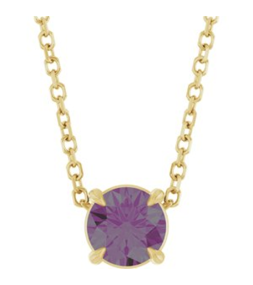 88436 Necklace Set 14K Yellow Round Lab-Grown Alexandrite 5 Mm 16-18 In Polished Lab-Grown Alexandrite Solitaire Slide Necklace