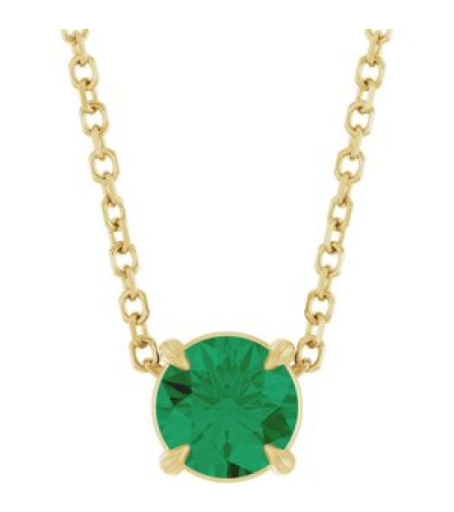 88436 Necklace Set 14K Yellow Round Lab-Grown Emerald 5 Mm 16-18 In Polished Lab-Grown Emerald Solitaire Slide Necklace